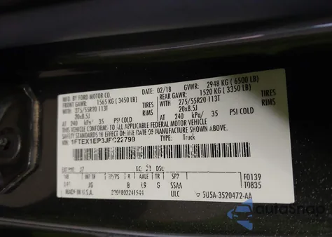 2018 Ford F-150 Xl из США, поврежденный, VIN 1FTEX1EP3JFC22799